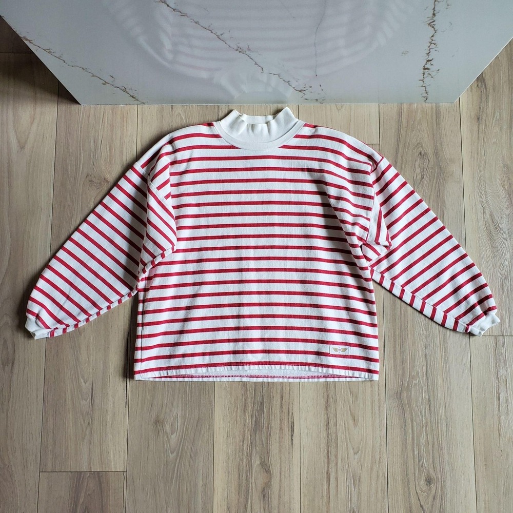 Vintage Limited Express Shirt Womens S Red White Stripe Mock Neck Waldo USA